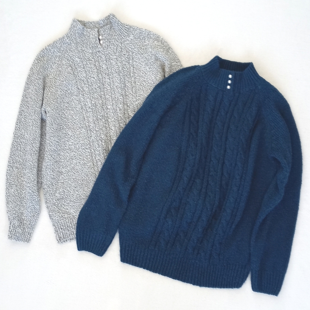 Set Of 2 Karen Scott Long Sleeve Knit Sweaters 1x Teal Blue M & 1x Grey Sweater - Picture 5 of 13